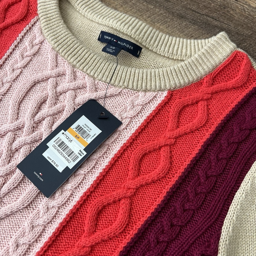 Tommy Hilfiger Cotton Cable Knit Sweater Women's Small Petite Multi Preppy Retro